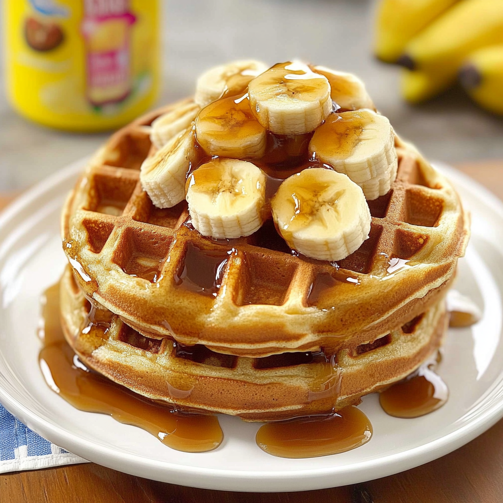 Recipe preparation for Banana Waffles Caramel Topping