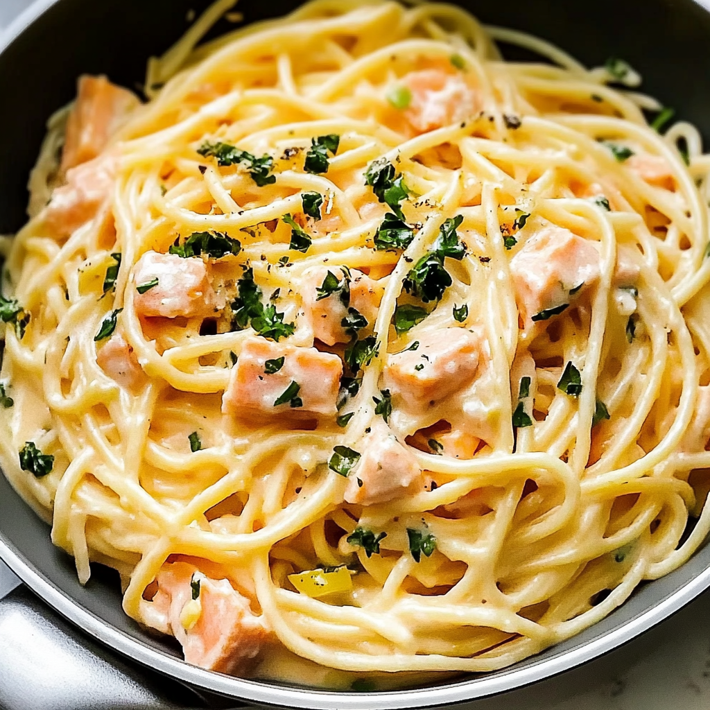 Recipe preparation for Smoked Salmon Linguine