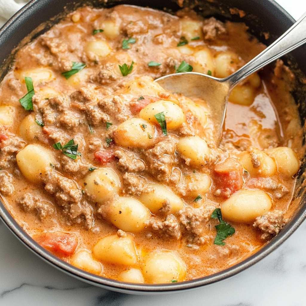 Recipe preparation for ground beef gnocchi