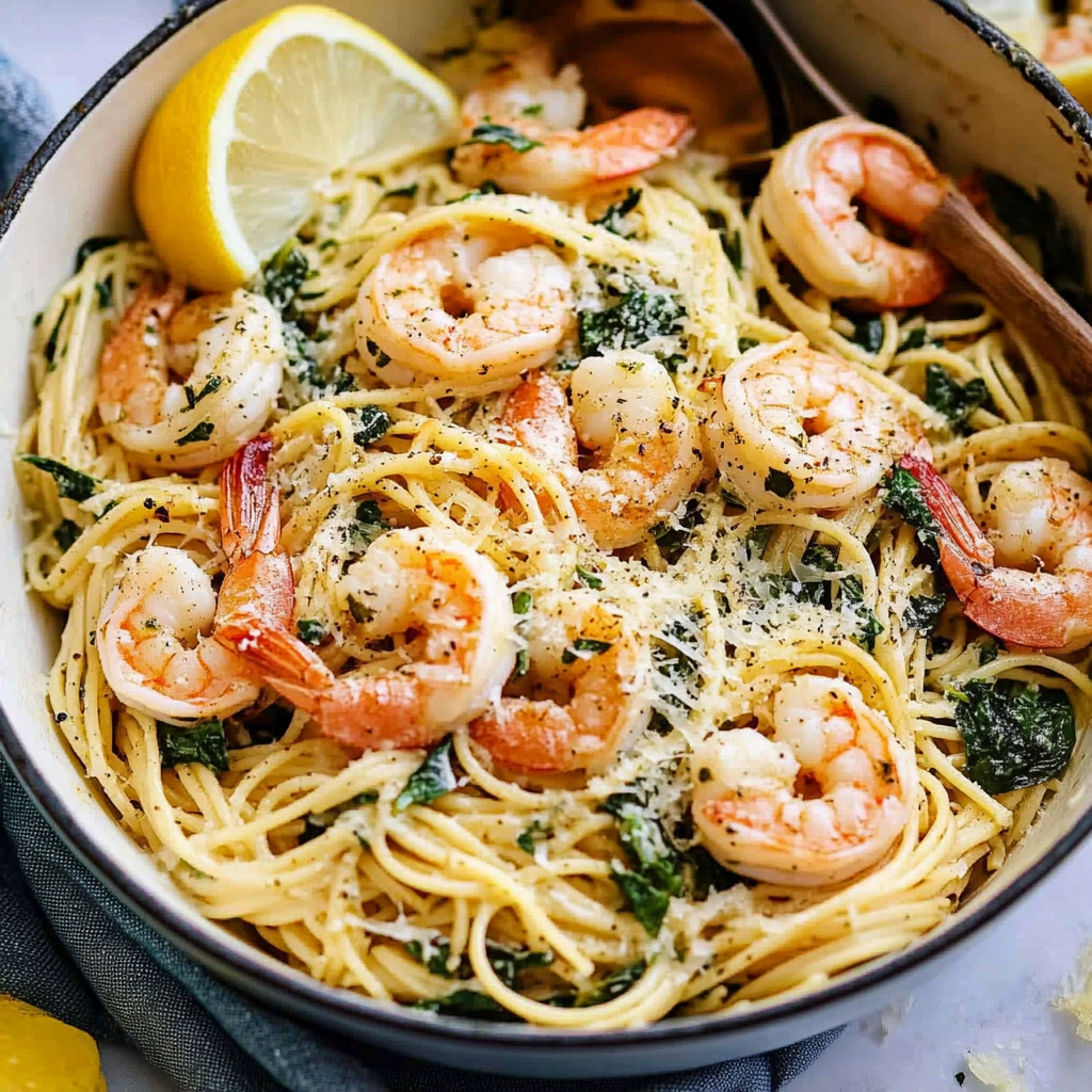Recipe preparation for Lemon Garlic Parmesan Shrimp Pasta