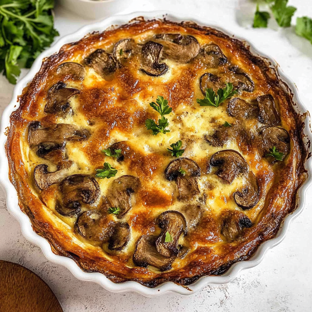 Recipe preparation for Crustless Bacon and Mushroom Quiche
