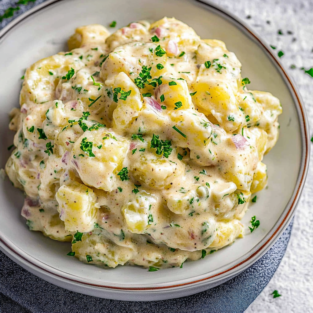 Recipe preparation for Creamy Potato Salad with Condensed Milk