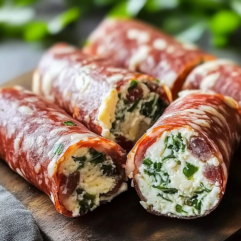 Recipe preparation for Keto Salami Roll-Ups