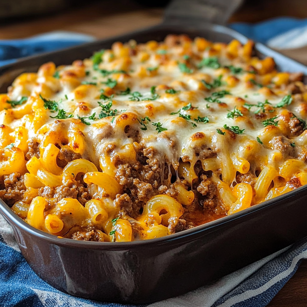 Recipe preparation for Cheesy Beef Macaroni Bake