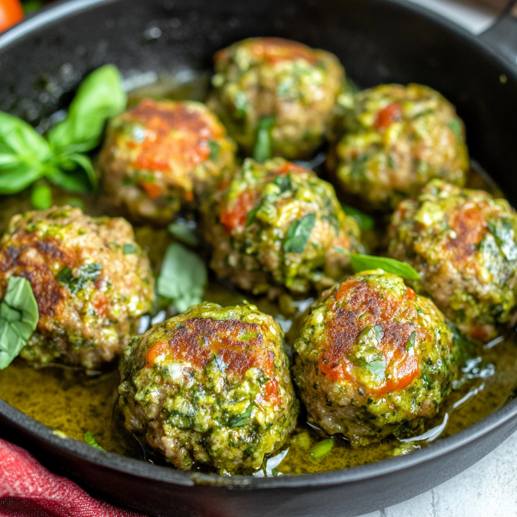 Recipe preparation for chicken pesto meatballs