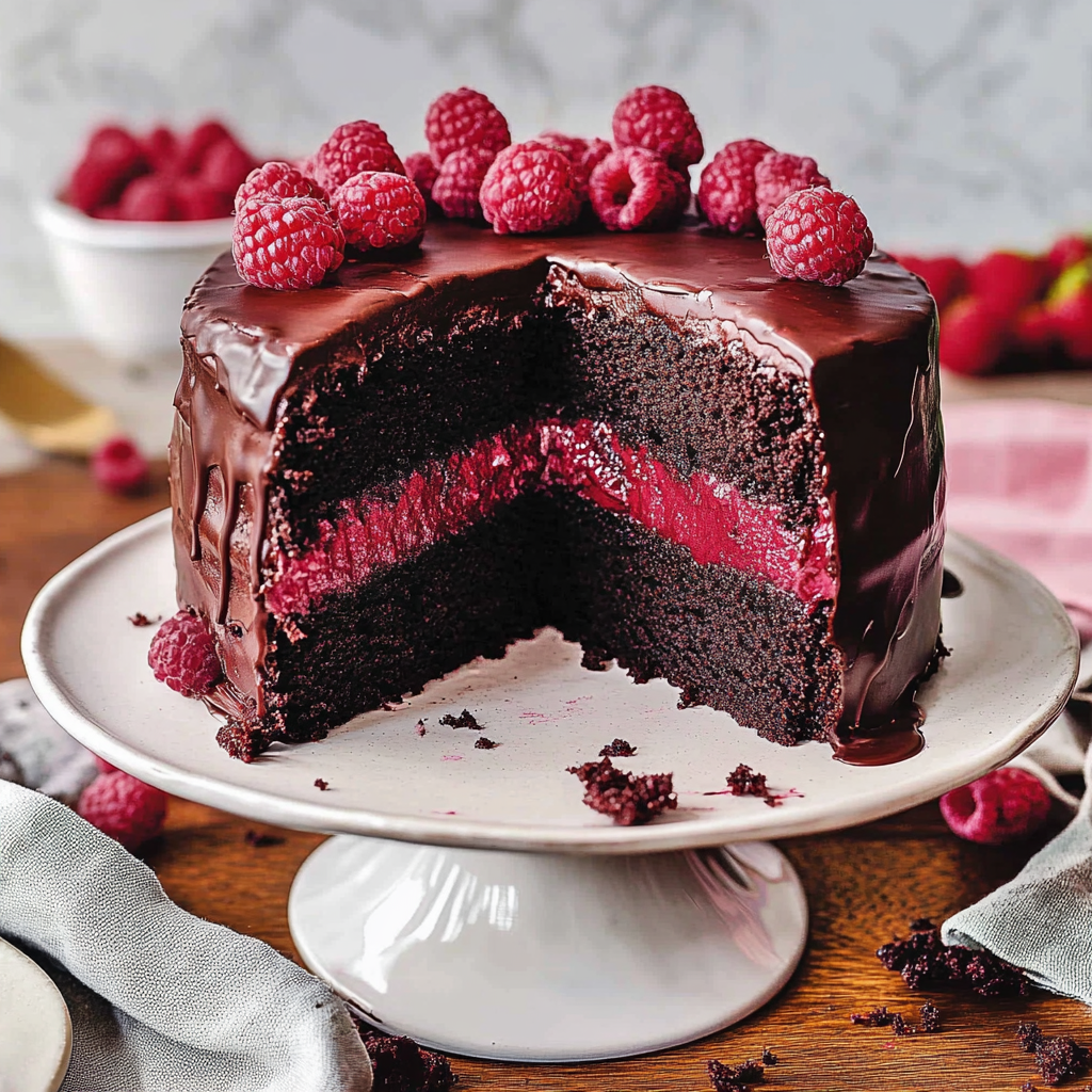 Recipe preparation for chocolate raspberry cake
