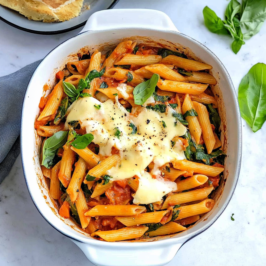 Recipe preparation for Baked Penne Pasta With Mozzarella