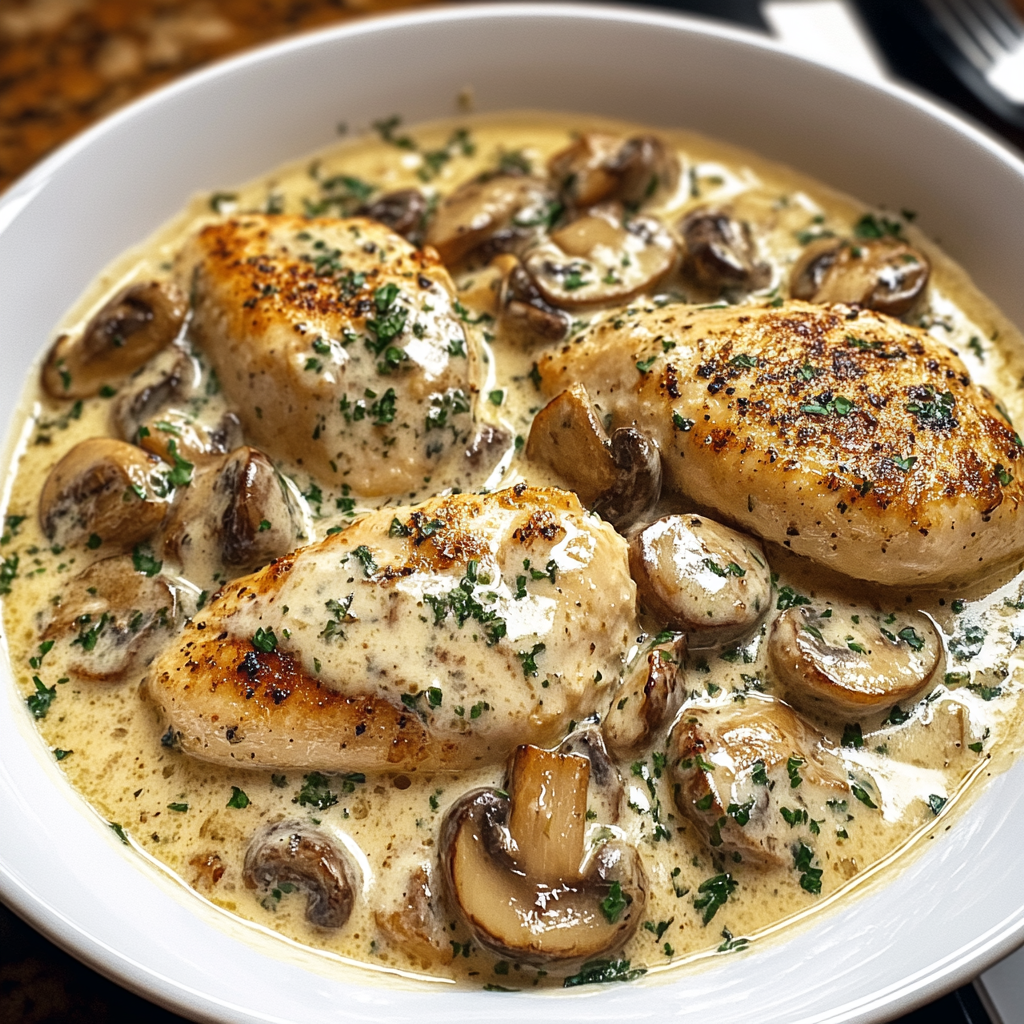 Recipe preparation for Creamy Garlic Chicken Mushrooms
